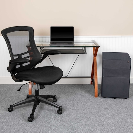 Flash Furniture Black Desk, Chair, Cabinet Set BLN-NAN28CHPX5-BK-GG